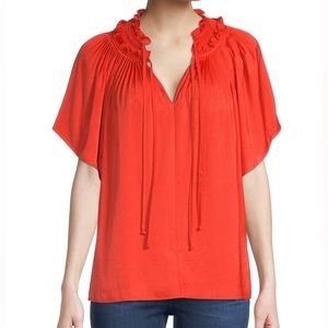 KOBI HALPERIN Hudson Tiger Lily Short Sleeve Split Neck Blouse NWT